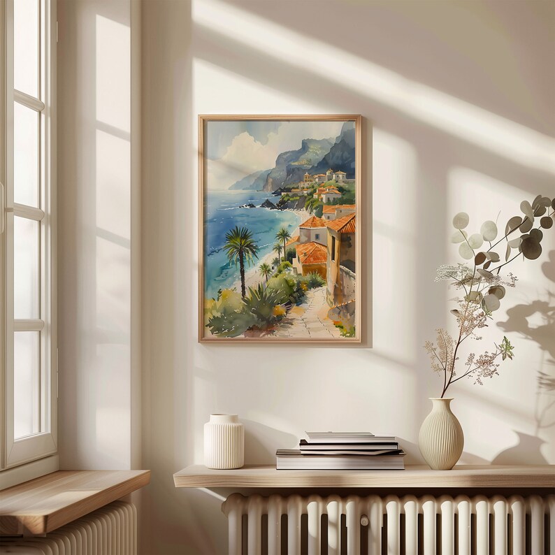 Madeira Coastline Watercolor Painting: Portugal Travel Art Print image 2