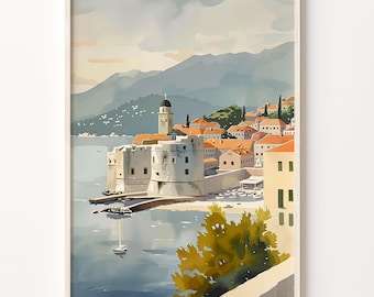 Dubrovnik Croatia Watercolor Art Print: Travel Poster
