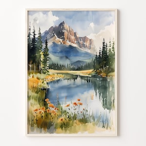 Banff Watercolor Painting, Canada Wall Art, Banff Print, Canada Poster, Travel Artwork, Wedding Gift Decor, C30-163