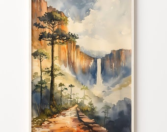 Angel Falls Watercolor Painting: Venezuela Travel Art Print