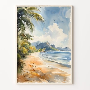 Pintura de acuarela de Mauricio, impresión de viaje tradicional, póster del océano Índico, arte mural, regalo de cumpleaños, regalo de boda, C30-196