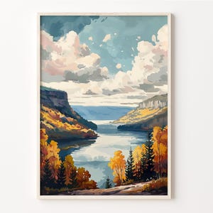 Pintura de acuarela de Finger Lakes, arte mural de Finger Lakes, póster del estado de Nueva York, impresión de Finger Lakes, decoración del hogar, C30-873