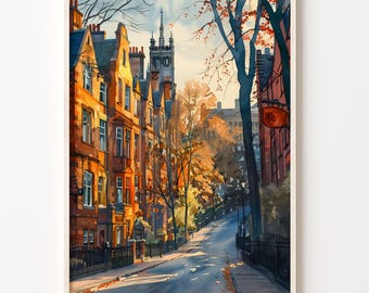 Newcastle Watercolor Painting: United Kingdom City Art