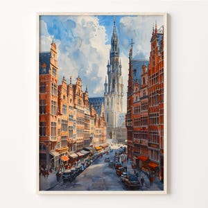 Brussels Watercolor Painting, Belgium Wall Art, Atomium Poster, City Skyline Print, Travel Decor, Housewarming Gift, C30-571