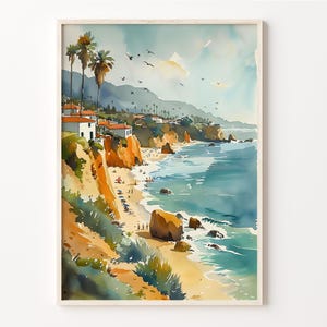 Laguna Beach Watercolor Painting: Coastal Travel Wall Art