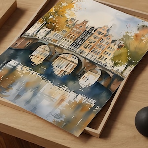 Amsterdam Skyline Watercolor Print: Vintage Netherlands Travel Poster image 7