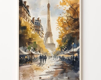 Eiffel Tower Watercolor Painting: Paris France Travel Art