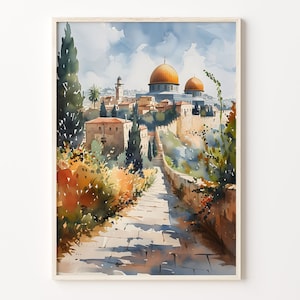 Jerusalem Watercolor Painting, Israel Wall Art, Poster Print, Travel Poster, Watercolor Wall Art, C30-125