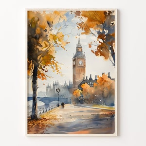London Big Ben Watercolor Painting, London Wall Art, Big Ben Poster Print, England Travel Art, United Kingdom Decor, C30-27