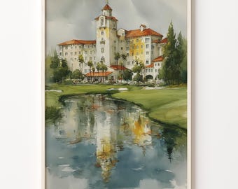 Watercolor Art Print of Piran, Slovenia, Art Deco Townscape with Water Reflections