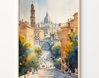 Rome Colosseum Watercolor Painting: Italy Travel Art Print