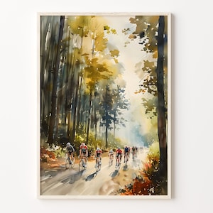 Pintura de acuarela, póster de ciclismo, arte mural de ciclismo de ruta, impresión de bicicleta vintage, pasatiempos al aire libre, aventura en bicicleta, C30-438