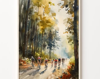 Watercolor Cycling Art Print: Vintage Bicycle Poster