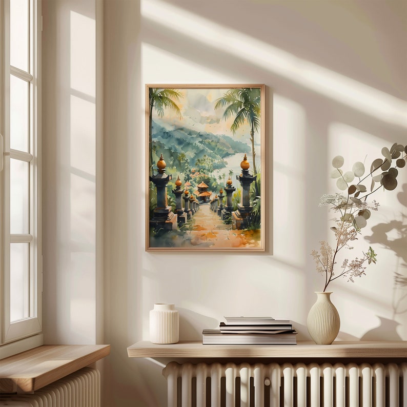 Bali Watercolor Painting: Mid-Century Modern Indonesia Travel Poster image 2