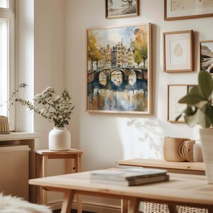 Amsterdam Skyline Watercolor Print: Vintage Netherlands Travel Poster image 3