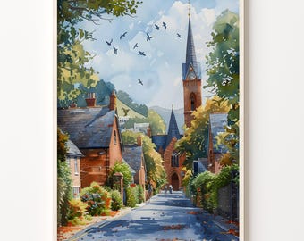 Derry Peace Bridge Watercolor Painting: Northern Ireland Travel Art