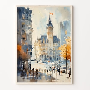 Rotterdam Watercolor Painting, Rotterdam Wall Art, Rotterdam Poster, Rotterdam Print, Home Decoration, Art Lovers, C30-317
