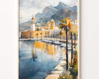 Alicante Spain Watercolor Print: Mediterranean Travel Poster