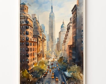 New York City Watercolor Painting, Empire State Print, Wall Art Poster, United States Travel Art, Wedding Gift, C30-2