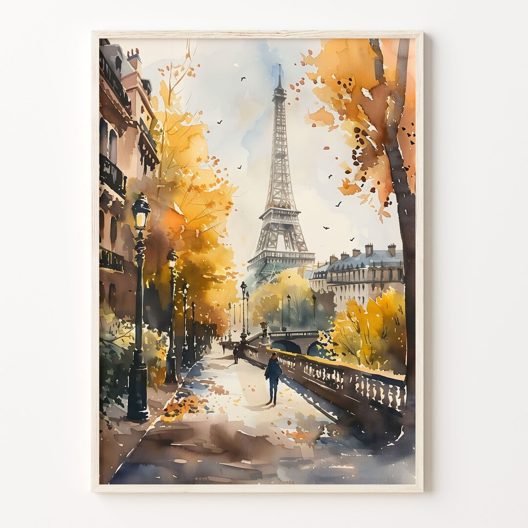 Paris Watercolor Painting, Eiffel Tower Wall Art, France Travel Poster ...