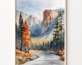 Yosemite Watercolor Painting: National Park Art Print