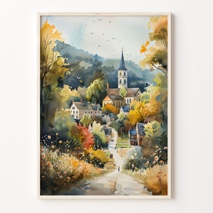 Pintura de acuarela de Connecticut, estilo tradicional, impresión de arte mural, póster de viaje, obra de arte para decoración del hogar, C30-367