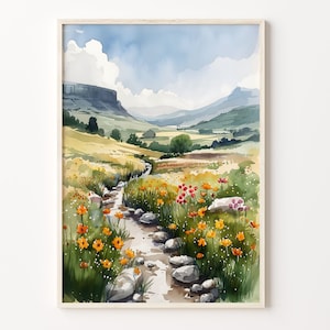 Yorkshire Dales Watercolor Painting, National Park Wall Art, English Countryside Poster, Home Decor Artwork, Print, C30-212