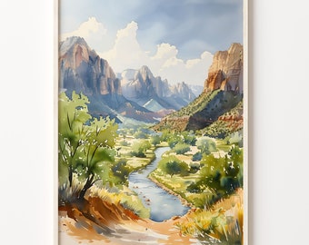 Zion National Park Watercolor Print: Utah Travel Poster