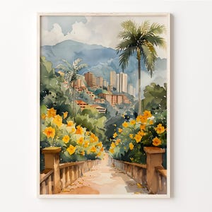 Medellín Aquarell, Kolumbien Reise, Wandbild, Stadtbild, Medellín Print, Hochzeitsgeschenk, Geburtstagsgeschenk, C30-776