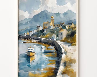 Dingle Ireland Watercolor Painting: Traditional Irish Landscape Art Print