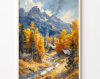 Jackson Hole Watercolor Painting: Wyoming Ski Resort Art