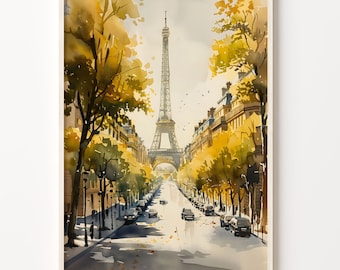 Paris Watercolor Print: Eiffel Tower, France Travel Poster