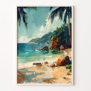 Watercolor Painting, Jamaica Poster, Wall Art Print, Retro Travel Poster, Framed & Unframed Wall Art, C30-558