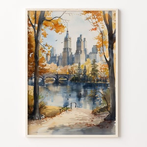 Acquerello di Central Park, scena invernale, poster di New York, stampa per arredamento, C30-205