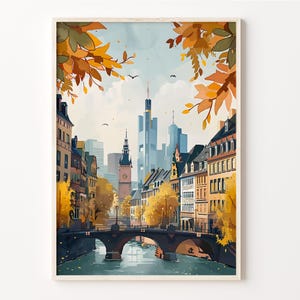 Pintura de acuarela de Frankfurt, arte mural de Alemania, póster de Frankfurt, impresión de viaje tradicional, regalo de cumpleaños, regalo de boda, C30-833