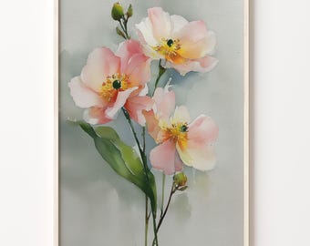 Pink Botanical Art Print, Watercolor Flowers on 200 GSM Matte Paper