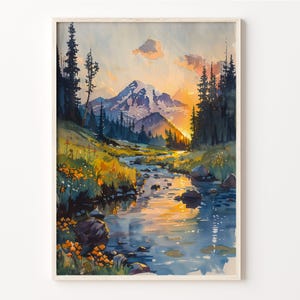 Aquarelle Mount Rainier, impression d'art mural, affiche, oeuvre d'art du parc national, décoration d'intérieur de Washington, idée cadeau, C30-705