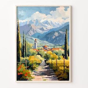 Pintura de acuarela de Mendoza, arte mural, póster, decoración del hogar, obra de arte de Mendoza, impresión de Argentina, regalo para amantes del arte, C30-990