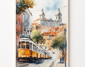 Lisbon Watercolor Painting: Portugal Travel Art Print