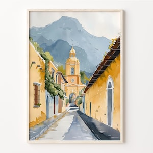 Antigua Guatemala Watercolor Painting, Travel Poster, Wall Art, Enhanced Matte Paper, Print, Home Decor, C30-988