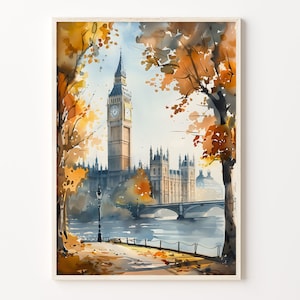London Watercolor Painting, London Wall Art, Big Ben Poster, Travel Print, Home Decor, Gallery Wall Art, C30-44