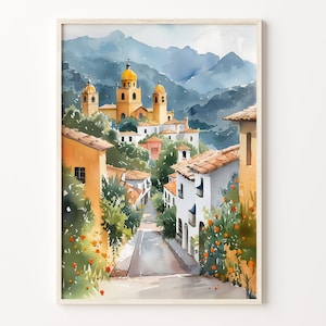 Bogota aquarel schilderij, Colombia poster, kunst aan de muur, Bogota print, maximaal decor, moderne muurkunst uit het midden van de eeuw, C30-64
