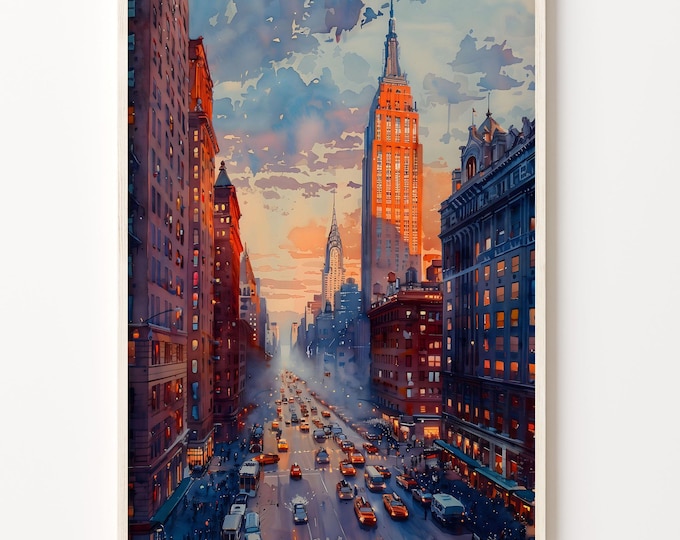 New York Watercolor Painting: Cityscape Travel Poster