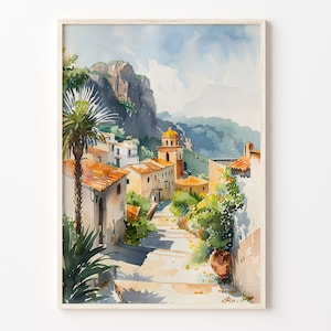 Pintura de acuarela de Sicilia, arte mural de Italia, póster de Sicilia, impresión de viaje, arte mural de acuarela, pintura de Italia, C30-149