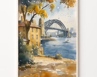 Sydney Harbour Bridge Watercolor Print: Australian Travel Poster