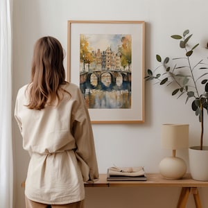 Amsterdam Skyline Watercolor Print: Vintage Netherlands Travel Poster image 4