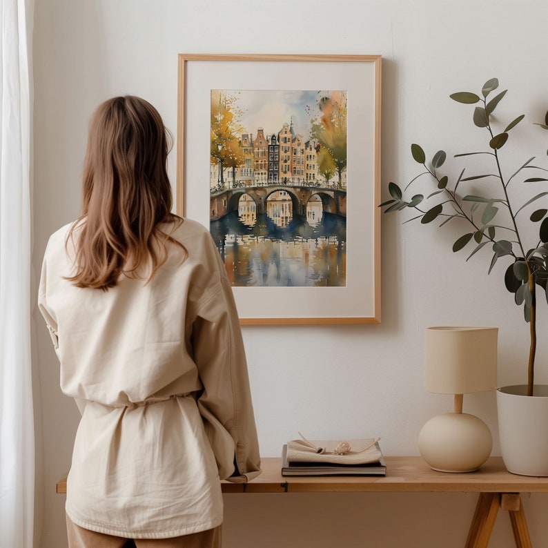Amsterdam Skyline Watercolor Print: Vintage Netherlands Travel Poster image 4