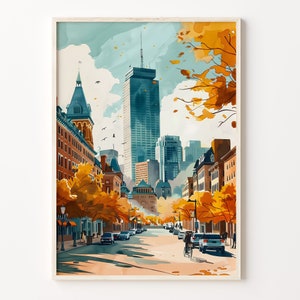 Pintura de acuarela de Boston, arte mural de Boston, póster de Massachusetts, impresión de Boston, regalo de boda, regalo de cumpleaños, C30-428
