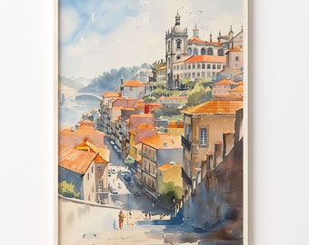 Porto Watercolor Painting: Portugal Travel Art Print