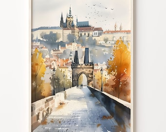 Prague Watercolor Print: Czech Republic Wall Art